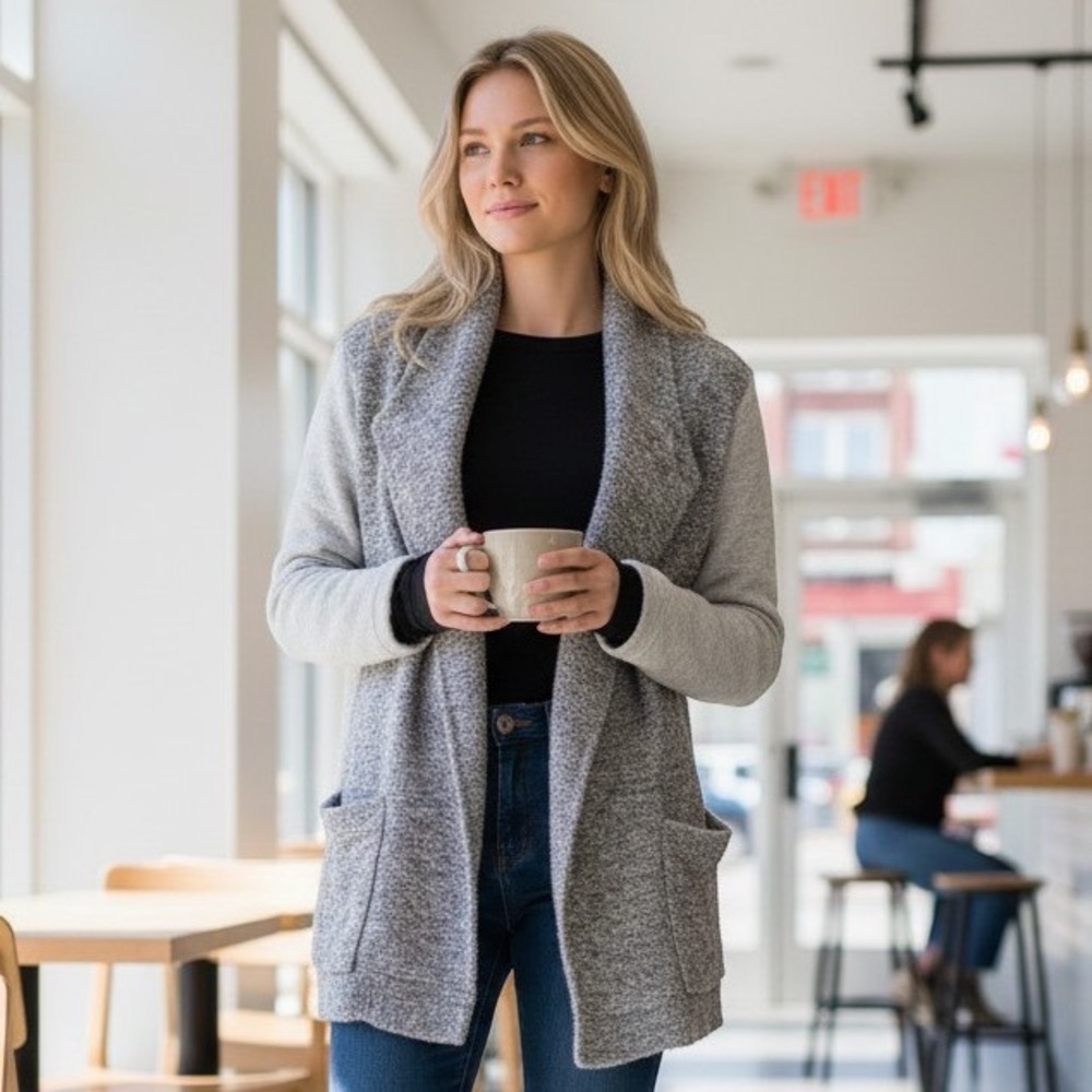 LOFT‎ Two-Tone Gray Open-Front Cardigan